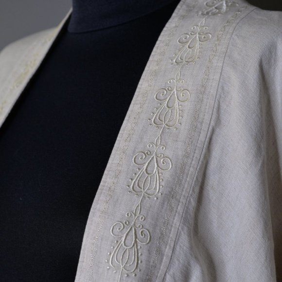 Aritzia Golden By TNA Coastal Kimono Embroidered Linen Sz S/M - Picture 5 of 7
